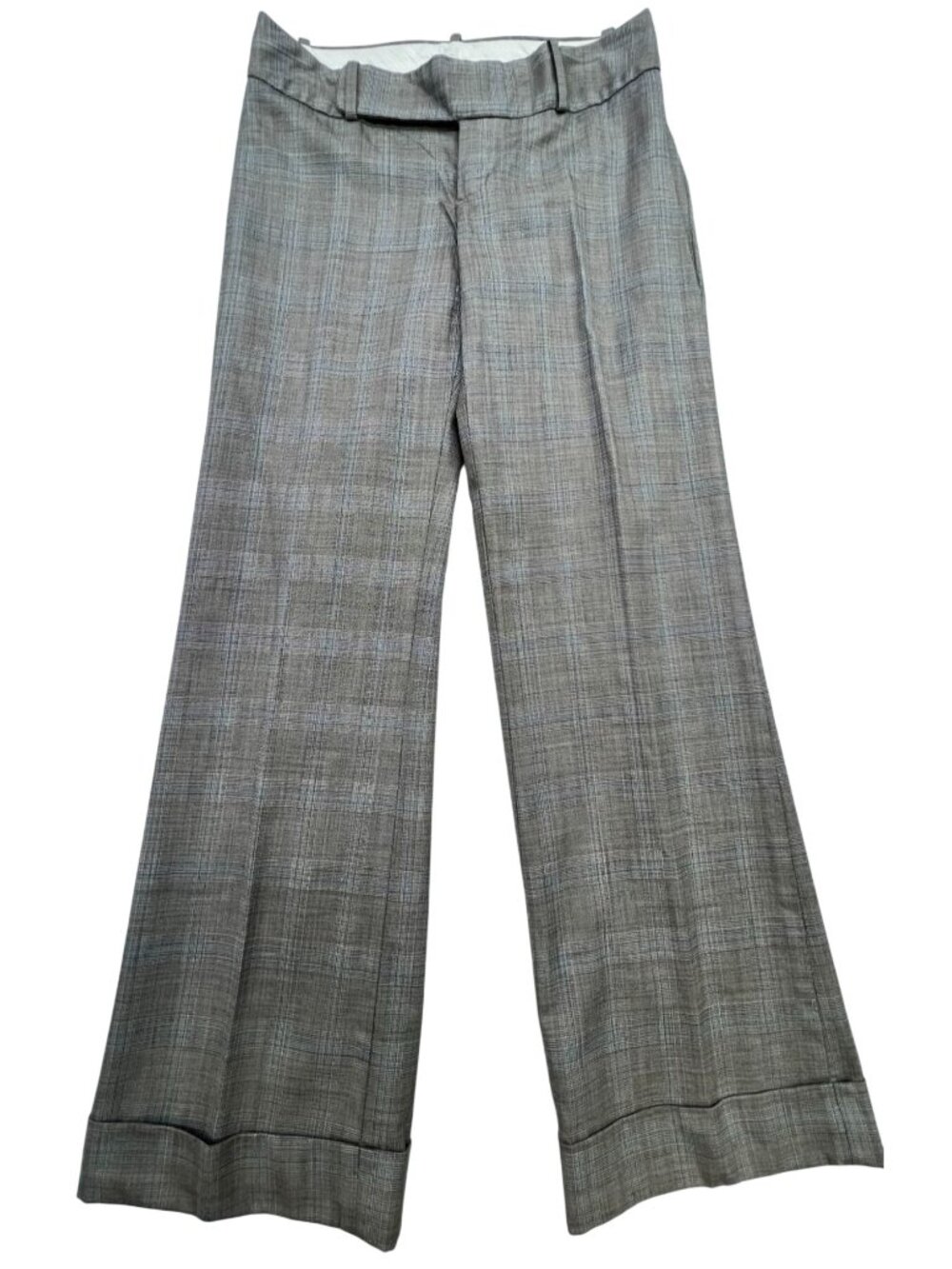 Banana Republic Womens Martin Fit Wide-Leg Pants Flat Front Stretch 4 Gray Plaid